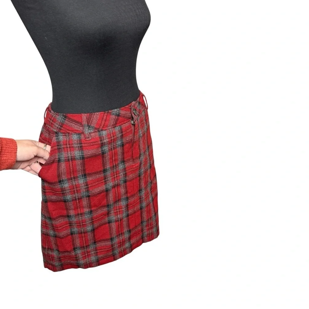 Eddie Bauer A Line Skirt Red Tartan Plaid Wool Fully Lined Women's 8P Christmas
